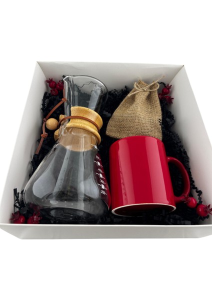 Kahve Seti Kahve Demleme Karafı 600 Ml, Kırmızı Seramik Kupa, Bez Kesede Filtre Kahve Seti fiyatları