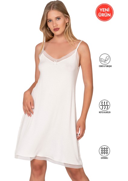 Özkan 27731 Kadın Viskon Premium Kumaş Kaşkorse Dantel Detaylı Diz Üstü Kombinezon Elbise Astar Jüpon