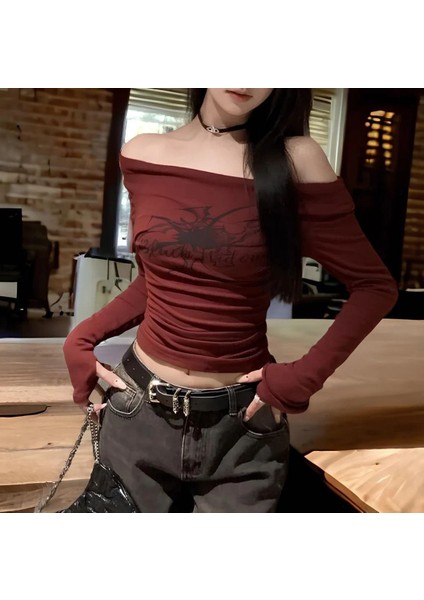 Black Widow Madonna Yaka Tam Boy Y2K Bluz modelleri