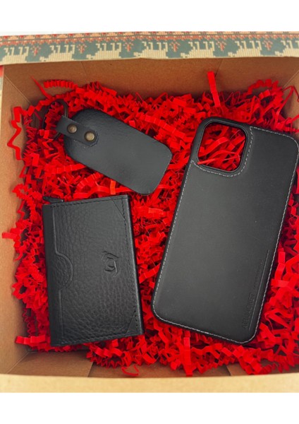 Hakiki Deri Mekanzimalı Cüzdan, Siyah Telefon Kılıfı, Anahtarlık (Kişiye Özel Baskı Yapılabilir)