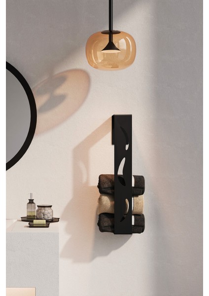 Paslanmaz Çelik Yapışkanlı Havlu Düzenleyici-Mat Siyah&inox Satine Seçenekli Modern Havluluk