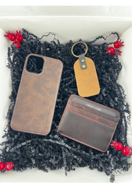 Hakiki Deri Kartlık, Kahverengi Deri Telefon Kılıfı, Anahtarlık (Kişiye Özel Baskı Yapılabilir)
