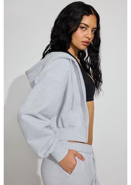 Karmelanj Crop Kapşonlu Fermuarlı Kadın Sweatshirt MG2608 modelleri