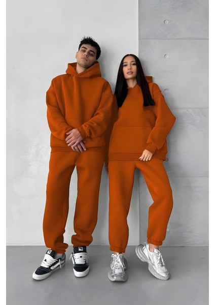 Kadın Erkek Çiftlere Özel 3 Iplik Kalın Oversize Kapüşonlu Eşofman Takımı – Tekli