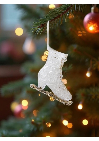 Yılbaşı Ağaç Süsü Altın Pul Detaylı 3D Şeffaf Buz Pateni Asılabilir Dekoratif Süs 10 cm