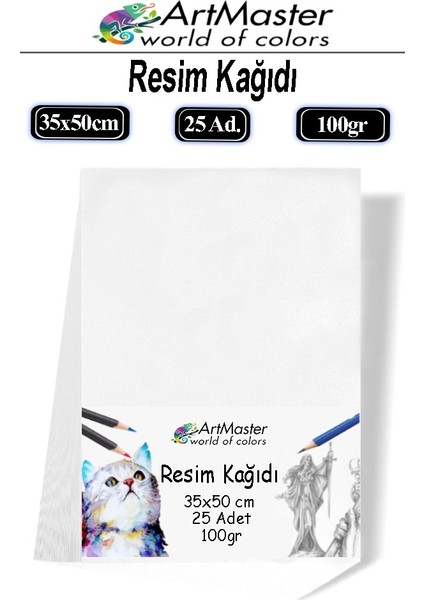 Resim Kağıdı 35X50 25 Li Paket 100 gr 1 Paket 35*50 Resim Kartonu Kuru Boya Pastel Boya Guaj Boya Sulu Boya Resim Sanatı