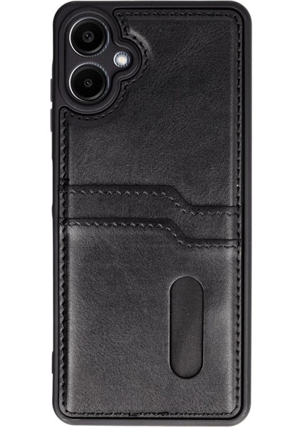 Buğz Samsung Galaxy A06 Kılıf Sara Kartvizitli Deri Kılıf - Siyah