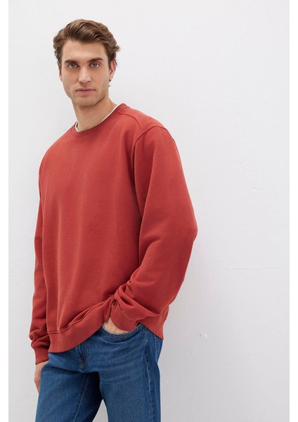 Erkek Bisiklet Yaka %100 Pamuk Sweatshirt M0S10482 Kiremit
