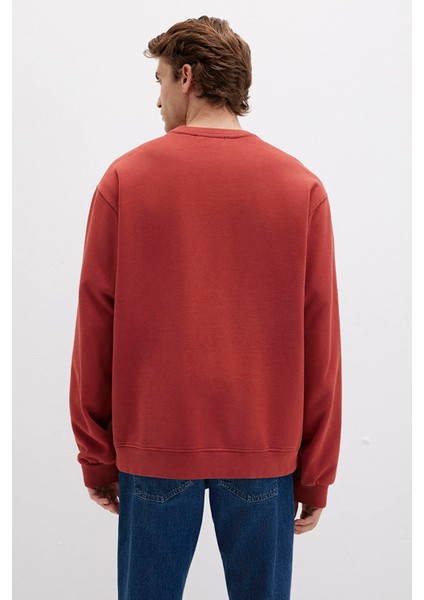 Erkek Bisiklet Yaka %100 Pamuk Sweatshirt M0S10482 Kiremit fırsatları