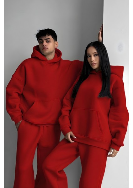 Kadın Erkek Çiftlere Özel 3 Iplik Kalın Oversize Kapüşonlu Eşofman Takımı – Tekli