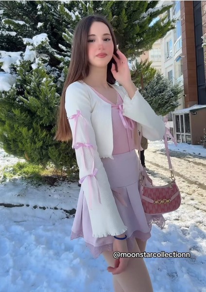 Pembe Kurdeleli Beyaz Kaşkorse Bolero fiyatları
