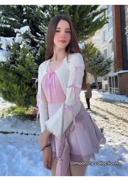 Pembe Kurdeleli Beyaz Kaşkorse Bolero modelleri