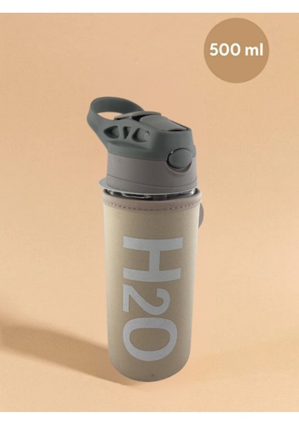 H2O Kılıflı Pipetli Cam Matara 500 ml