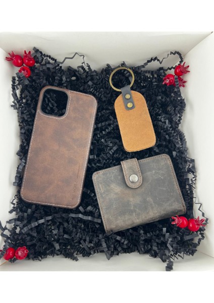 Hakiki Deri Kahverengi Cüzdan, Telefon Kılıfı, Anahtarlık (Kişiye Özel Baskı Yapılabilir)