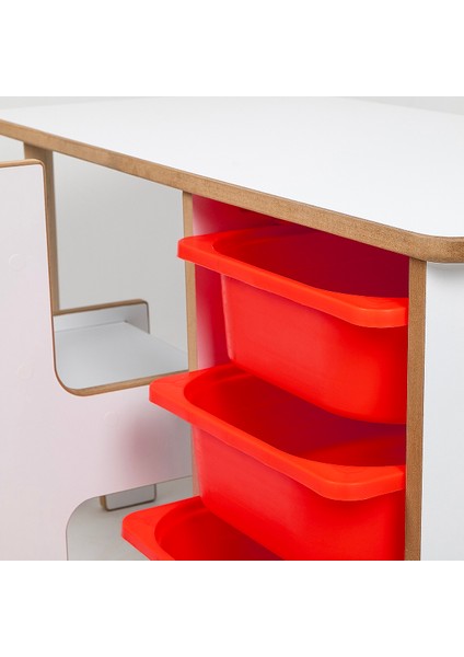 3 Çekmeceli Çocuk Etkinlik Masası - Beyaz Mdf - Kırmızı Çekmeceli - 18MM 1.sınıf Mdf fiyatları