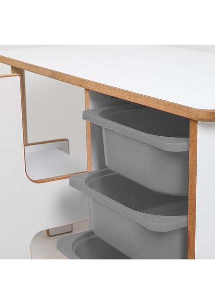 3 Çekmeceli Çocuk Etkinlik Masası - Beyaz Mdf - Gri Çekmeceli - 18MM 1.sınıf Mdf modelleri