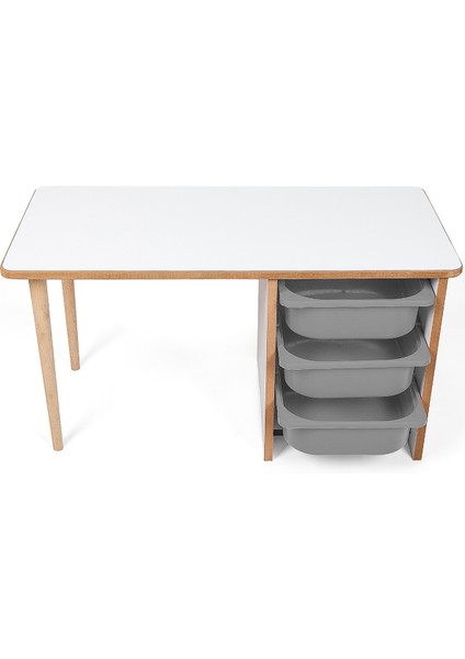 3 Çekmeceli Çocuk Etkinlik Masası - Beyaz Mdf - Gri Çekmeceli - 18MM 1.sınıf Mdf fırsatları