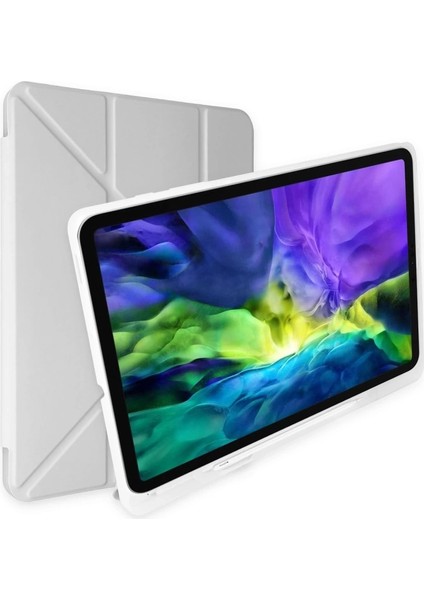 Buğz Ipad Pro 12.9 (2021) Kılıf Kalemlikli Mars Tablet Kılıfı - Gri