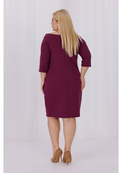 Kadın Mor Carmen Yaka Truvakar Kol Büyük Beden Esnek Krep Elbise fırsatları