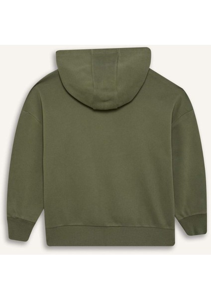 Kız Çocuk Oversize Geniş Kalıp Kapüşonlu Baskılı Sweatshirt D1567A824WN