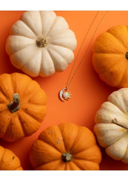 925 Ayar Gümüş Güneş & Ay Beyaz Opal Kolye – Altın & Rhodium Detaylı modelleri