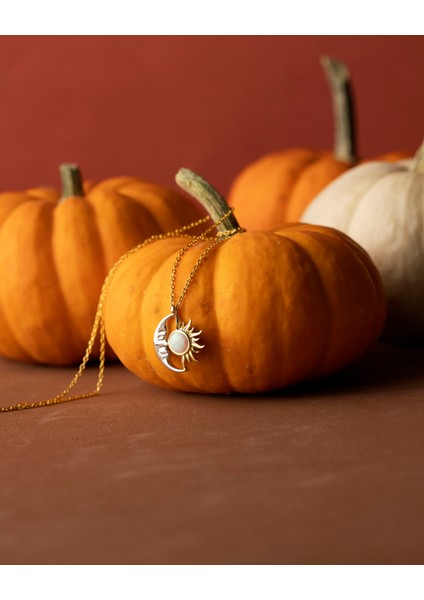 925 Ayar Gümüş Güneş & Ay Beyaz Opal Kolye – Altın & Rhodium Detaylı fırsatları