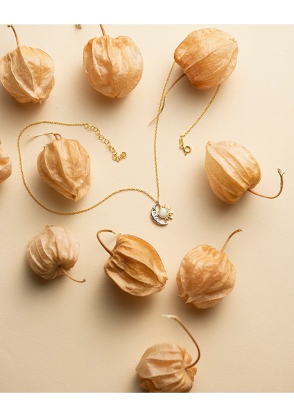 925 Ayar Gümüş Güneş & Ay Beyaz Opal Kolye – Altın & Rhodium Detaylı indirimleri