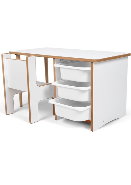 3 Çekmeceli Çocuk Etkinlik Masası - Beyaz Mdf - Beyaz Çekmeceli - 18MM 1.sınıf Mdf