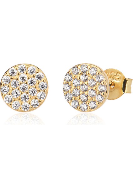 Emılıano Jewellery 925 Ayar Gümüş Beyaz Taşlı Yuvarlak Küpe