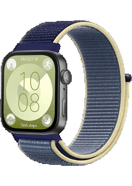 Huawei Fit 4 Hasırlı Cırtcırtlı Kordon - SARI-LACIVERT-(5796)