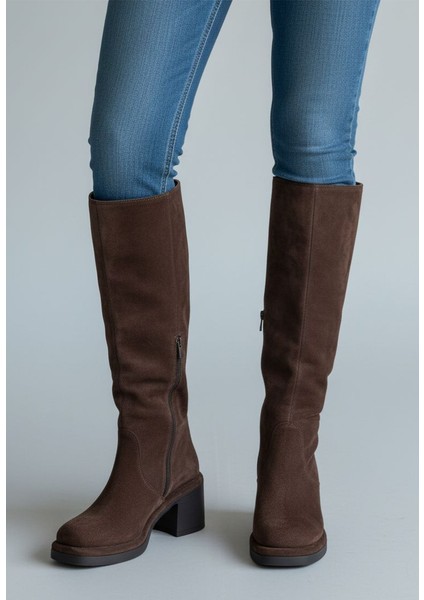 Cassido C1235 Hakiki Süet Deri 6 cm Topuk Kadın Diz Altı Kahverengi Süet Çizme indirimleri