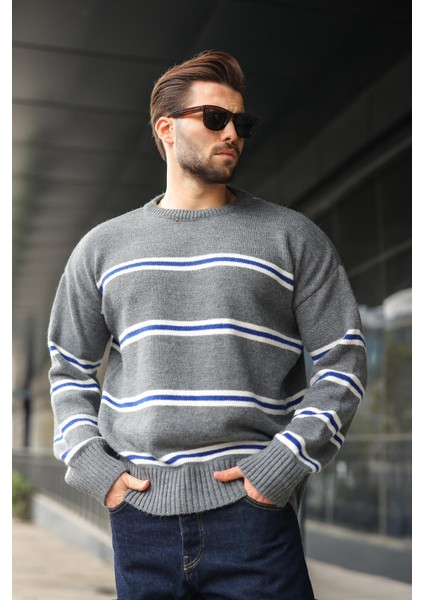 Antrasit Çizgili Triko Erkek Kazak E7457 fiyatları