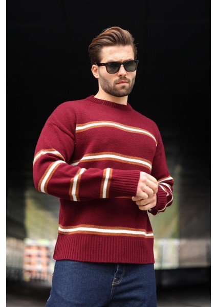 Bordo Çizgili Triko Erkek Kazak E7457 fiyatları