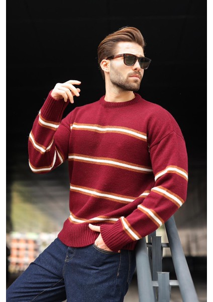 Bordo Çizgili Triko Erkek Kazak E7457 fırsatları