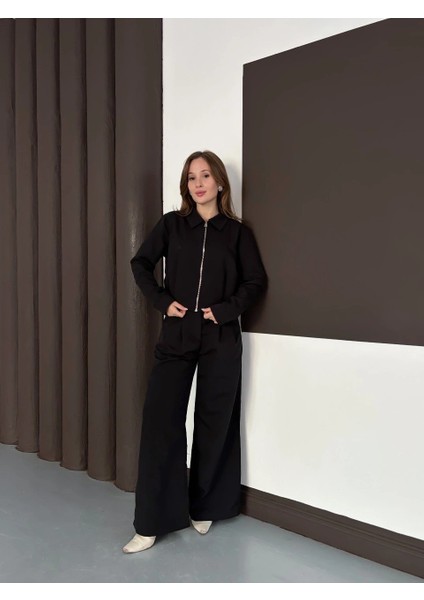 Trenç Takım Alt Üst Siyah Ons