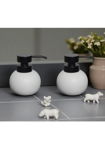 Porselen Sıvı Sabunluk Deterjanlık Tombul Beyaz Sıvı Sabunluk Mutfak Banyo Sabunluk 2 Adet