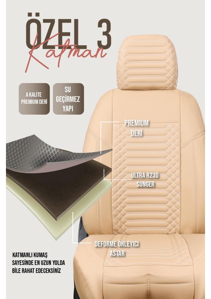 Chevrolet Lacetti Uyumlu Deri Oto Koltuk Kılıfı 5 Li Tam Set Revo Bej modelleri