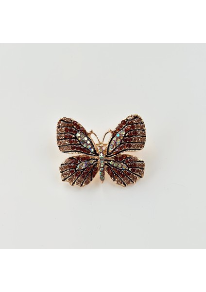 Kırmızı Taşlı Kelebek Gold Broş