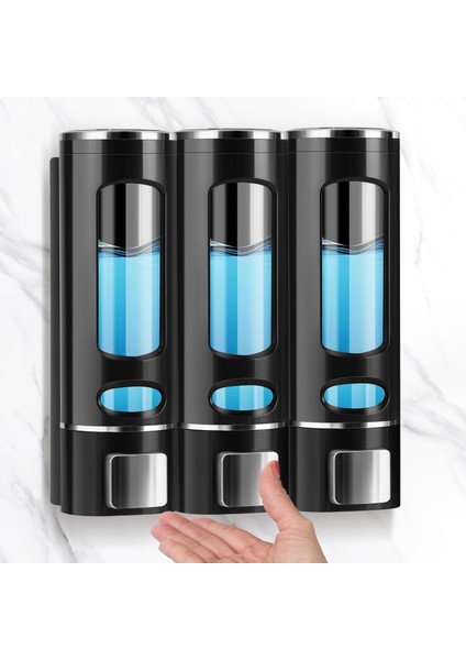 Dln Shop 3 Adet Siyah Sıvı Sabunluk Plastik 400 ml Duş Jeli Şampuan Şişesi , Hastane, Banyo, Mutfak D-52