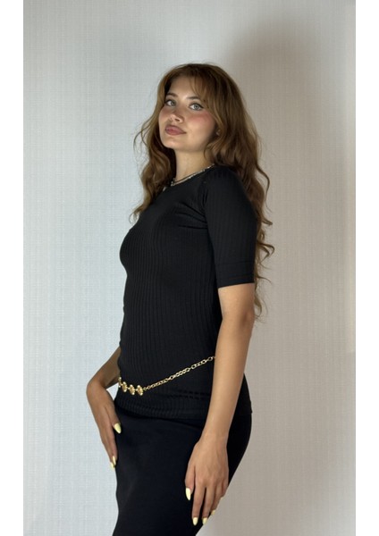 Kadın Kayık Yaka Yarım Kol Fitilli Bluz fiyatları