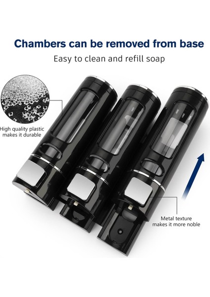 Dln Shop 3 Adet Siyah 400 ml Duvara Monte Manuel Sabunluk Banyo , Mutfak El Sıvı Şampuan Duş Jeli D-52 modelleri