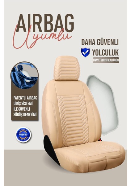 Renault Fluence Uyumlu Deri Oto Koltuk Kılıfı 5 Li Tam Set Revo Bej