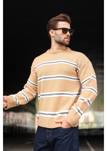 Camel Çizgili Triko Erkek Kazak E7457
