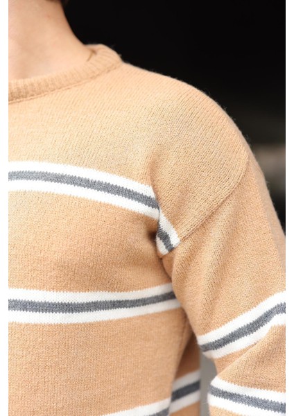 Camel Çizgili Triko Erkek Kazak E7457 modelleri