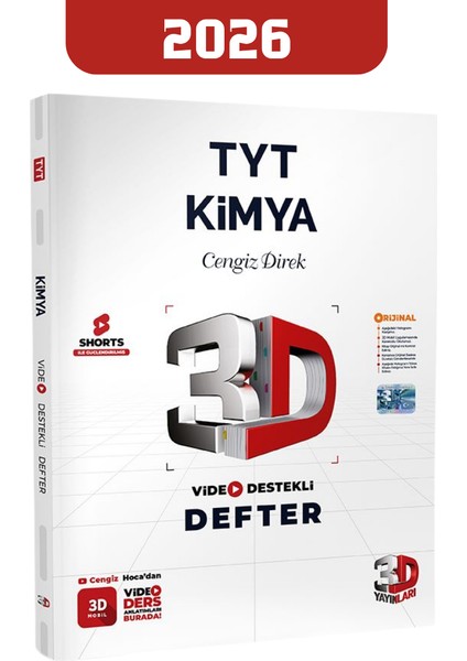 2026 3D Yayınları Tyt Kimya Video Destekli Defter