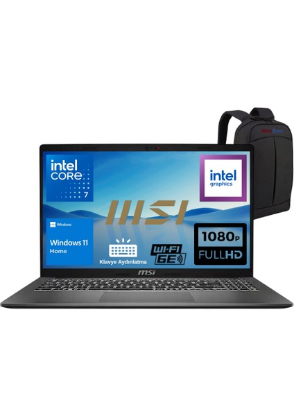 Msı Modern 15 F1MG-632XTR Intel Core 7 150U 32GB 1tb SSD 15.6" Fhd Windows 11 Home Taşınabilir Bilgisayar - Webzone Çanta Wz6