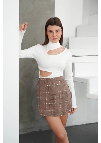 Iki Düğmeli Şort Etek Vizon H26414 fırsatları