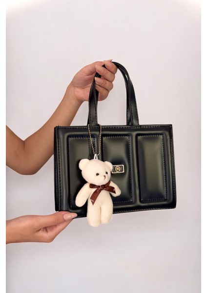 Kadın Siyah Peluş Charm Hediyeli Suni Deri Kadın El/omuz Çantası fırsatları