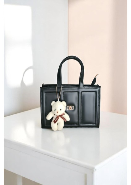 Kadın Siyah Peluş Charm Hediyeli Suni Deri Kadın El/omuz Çantası indirimleri