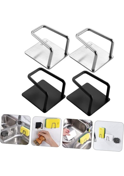 Dilan Store 4 Adet Siyah Musluk Yanı Sünger'lik Sünger Askılığı Evye Sünger'liği Banyo Mutfak Düzenleyici D-1